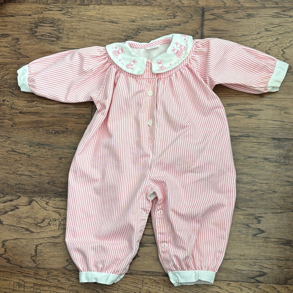 Vintage Pink Striped Easter Bunny Bubble Onesie